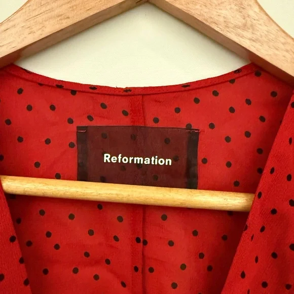 Reformation Red Polka Dotted Nikki Blouse - Picture 3 of 5